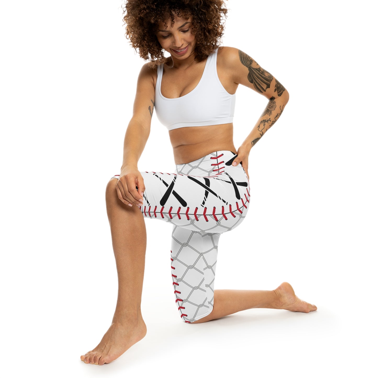 Cage Life Women's Capri Leggings - Sports Baseball Design for Active Lifestyle
